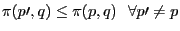 $\pi(p\prime,q) \leq \pi(p,q) \forall p\prime \neq p$