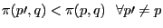 $\pi(p\prime,q) < \pi(p,q)  \forall p\prime \neq p$