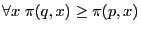 $\forall x \pi(q,x) \geq \pi(p,x)$