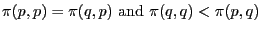 $\pi(p,p) = \pi(q,p) \mbox{ and } \pi(q,q) < \pi(p,q)$