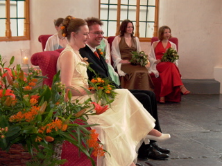 with orange flowers